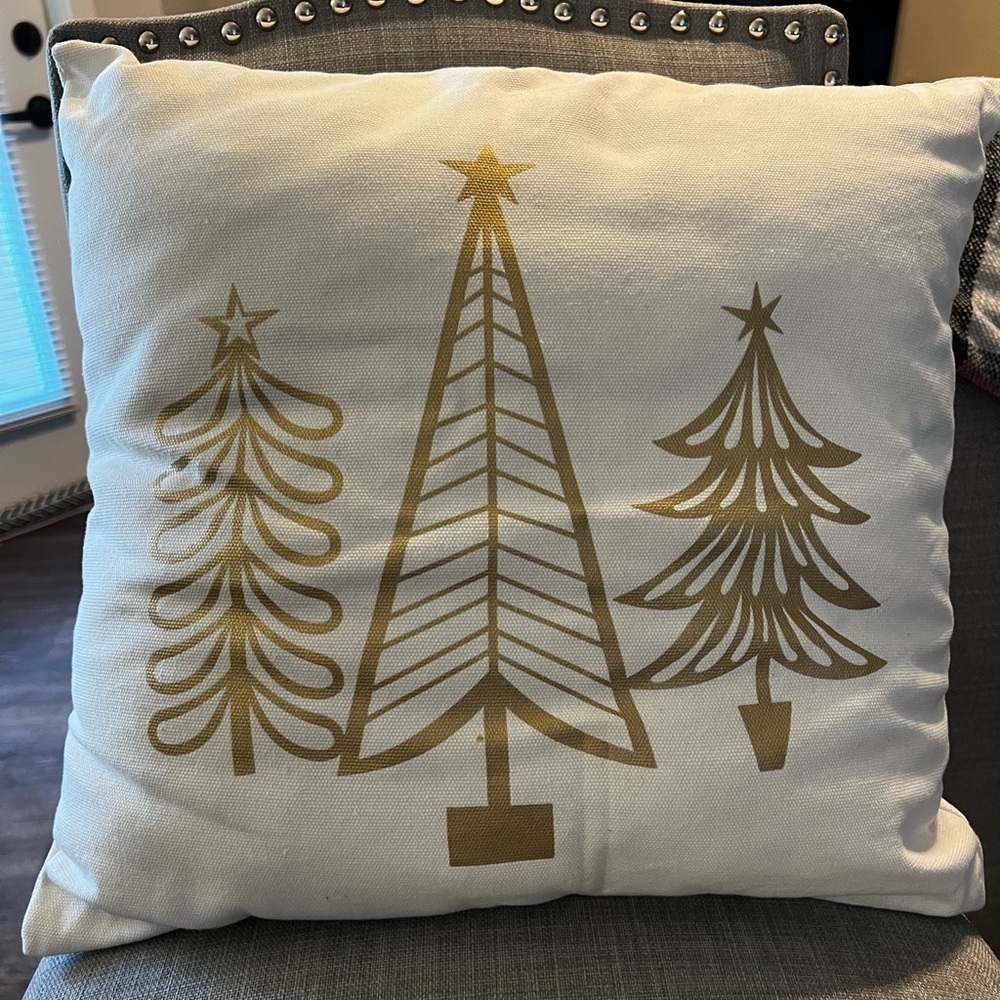 Christmas Tree White and Gold Holiday Pillow